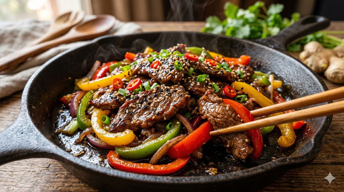 Bœuf sauté aux poivrons style asiatique : un plat facile prêt en quelques minutes