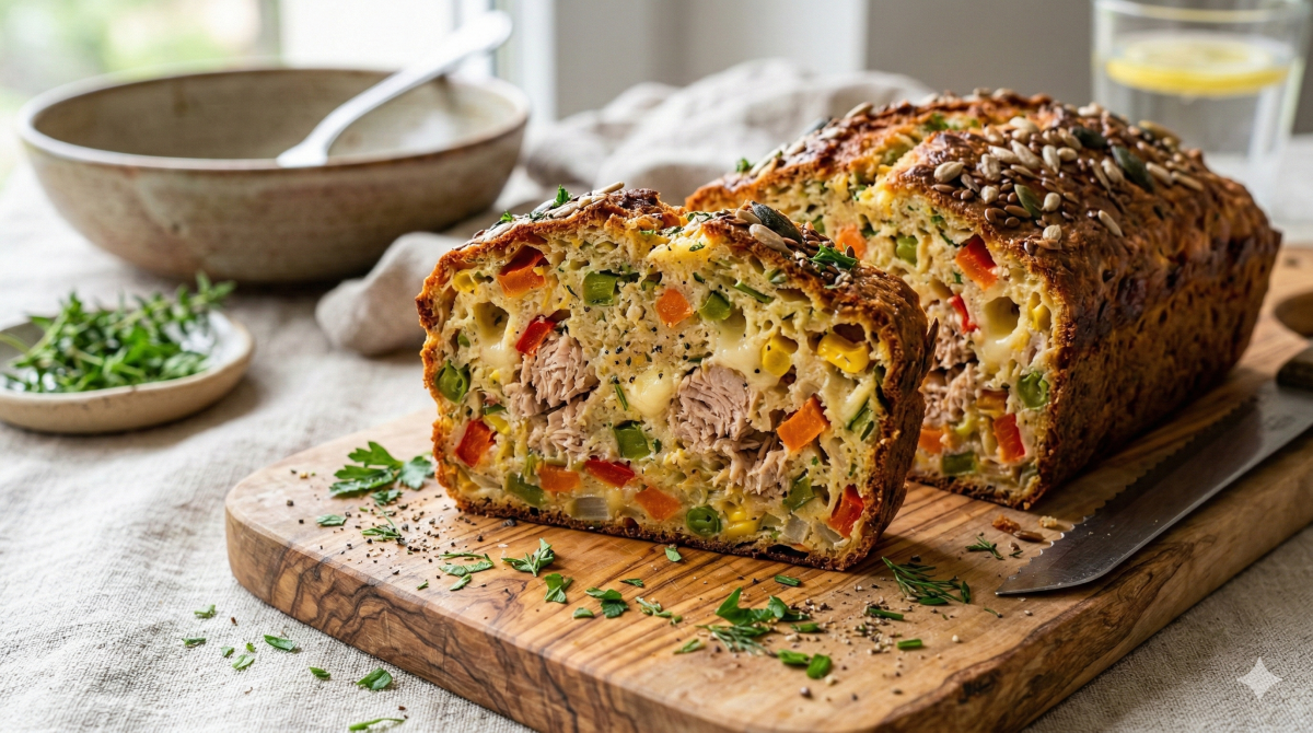 Cake salé au thon et aux légumes mélangés façon bistrot : simple, rapide et délicieux
