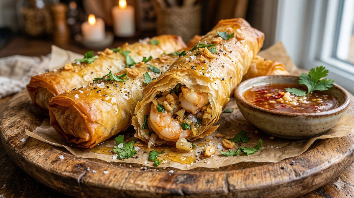 Cigares croustillants aux crevettes et à l’ail : une bouchée dorée et parfumée pleine de saveurs