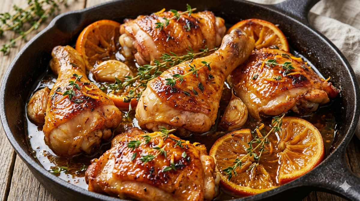 Cuisses de poulet au miel et à l’orange parfumées au thym : le plat familial facile et savoureux