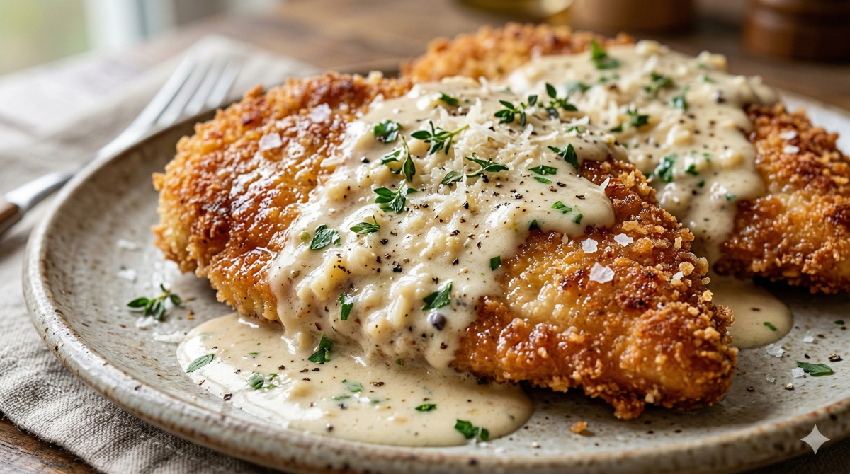 Envie d’un plat gourmand ? Ce poulet croustillant à la sauce crémeuse ail parmesan est idéal