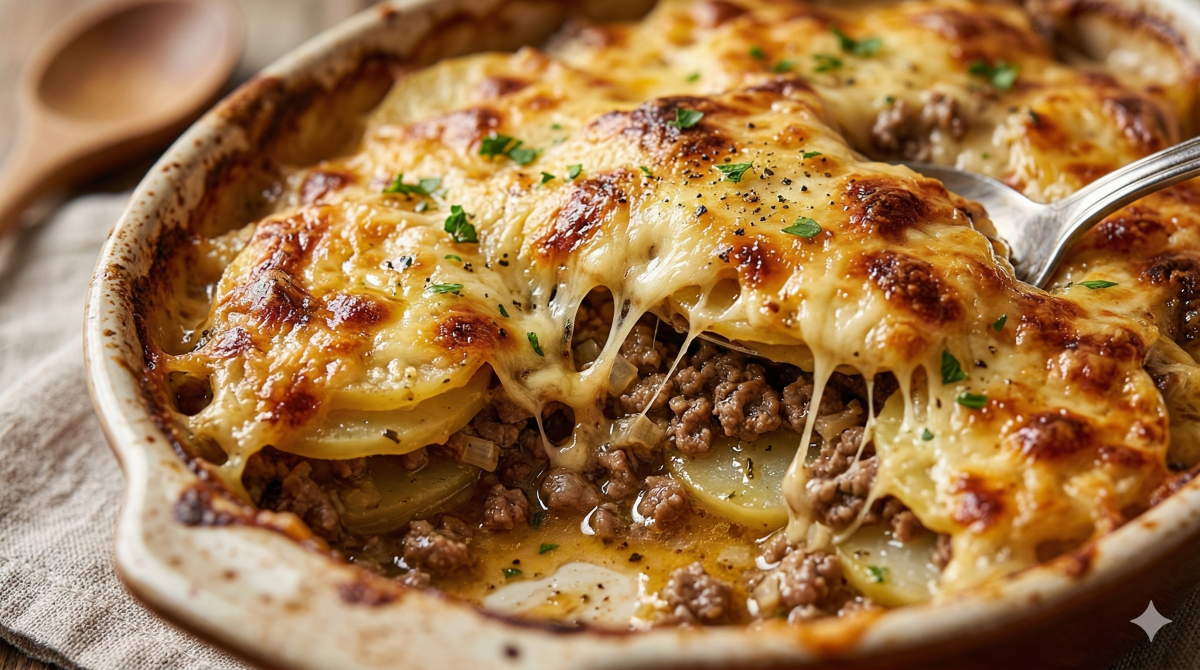 Gratin de pommes de terre au bœuf haché doré au four : simple, gourmand et irrésistible