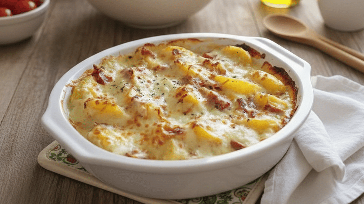 Gratin de pommes de terre au camembert et lardons : une recette fondante et généreuse