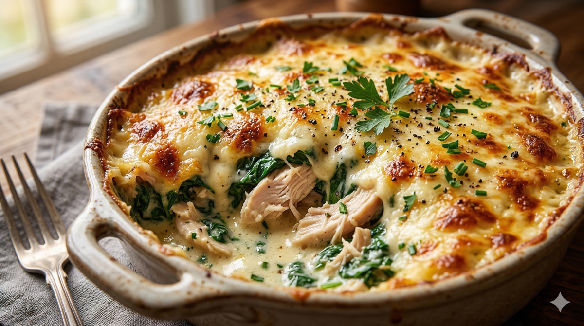 Gratin de poulet aux épinards à la crème : un plat fondant et réconfortant au four