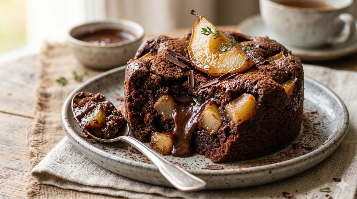 Moelleux fondant poire et chocolat : un dessert tendre