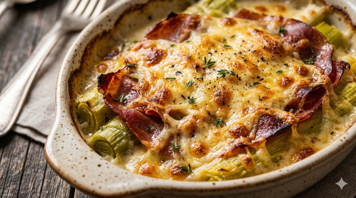 Poireaux gratinés au jambon Serrano et au Comté : une recette fondante et pleine de caractère