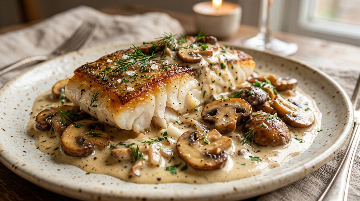 Poisson poêlé à la crème et champignons façon bistrot : un plat rapide et délicieux