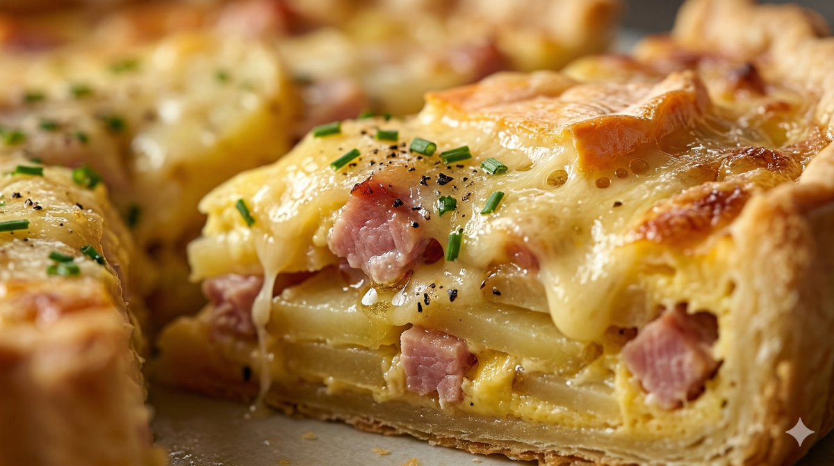 Quiche aux pommes de terre, munster et jambon dorée au four : simple, facile et délicieusement fondante