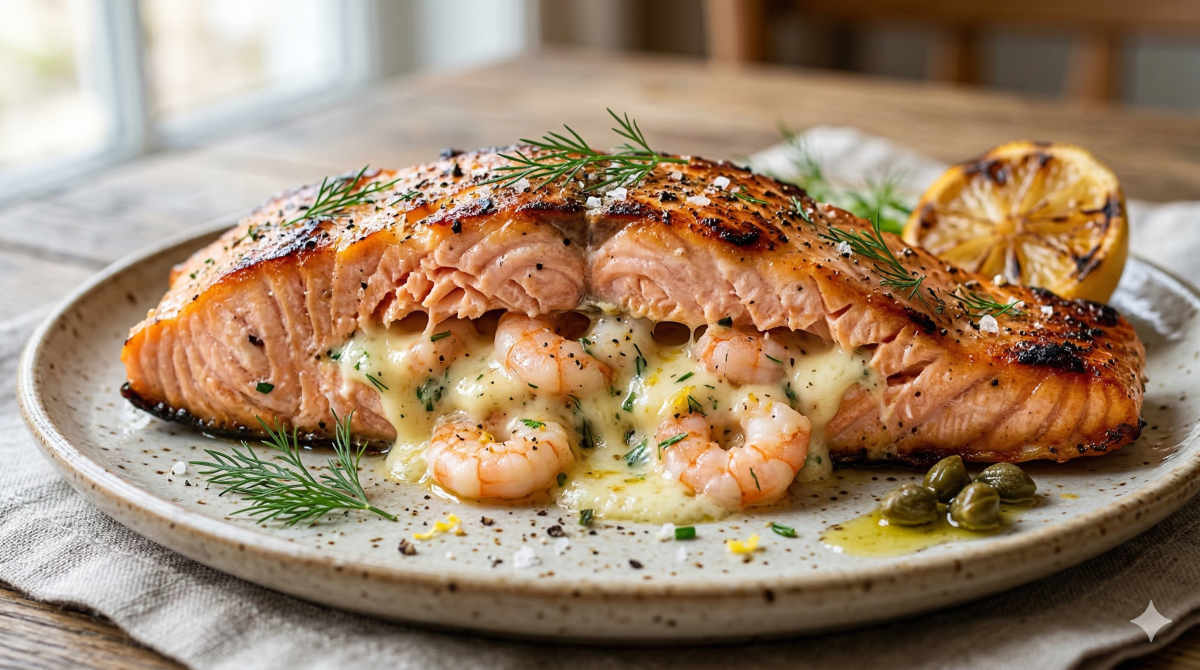 Saumon farci aux crevettes et au fromage : une recette gourmande et délicatement fondante