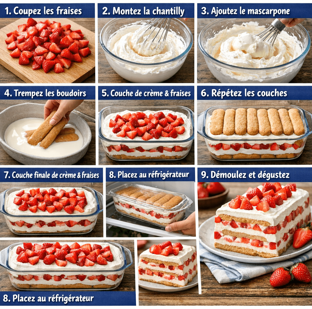 Découvrez la terrine de boudoirs aux fraises, une recette facile et rapide sans cuisson. Un dessert fruité et léger, parfait pour les beaux jours.