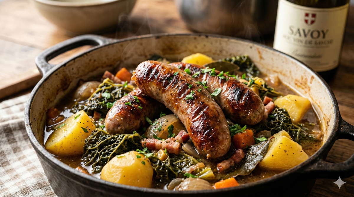 Une potée savoyarde aux diots généreuse et savoureuse qui sent bon la montagne